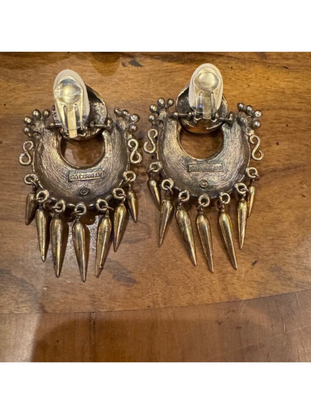 Ugo Correani Enamel Etruscan Door Knocker Fringe Dangle Earrings - Picture 7 of 11